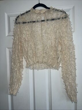 Textured Ivory Crochet-Look Long Sleeve Top